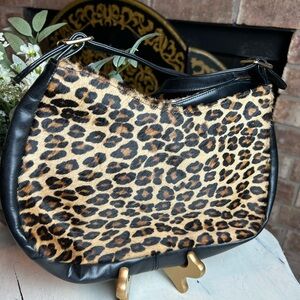 VIVA Bags of California Purse Shoulder Bag Tote Leopard Print Leather Cow Hide